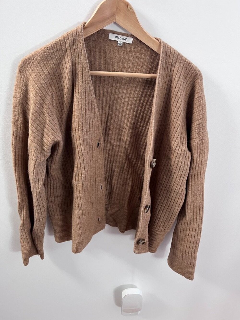 Madewell Do Well Camel Heather Ribbed Alpaca Wool Blend Button Cardigan S